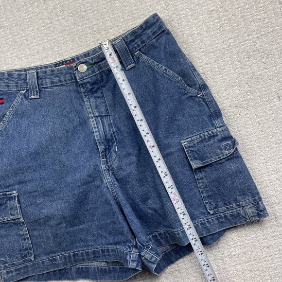 VTG 90s Tommy Hilfiger Cargo Shorts Wom 12 Blue Denim Carpenter Jean Canada Made - Picture 11 of 12